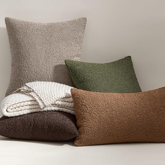MIULEE 22x22 Decorative Euro Sham Boucle Couch Pillow Covers Light Taupe | Set of 2 Textured Neutral Throw Pillow Covers, Accent Solid Pillowcases, Sofa Living Room Home Decor