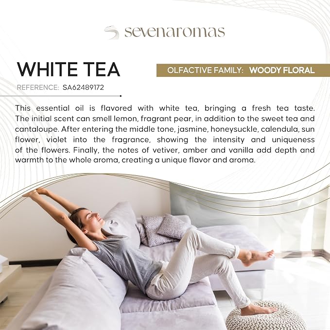 SevenAromas White Tea | 45ml 1.5oz Hotel Scent Diffuser Oil | Citrus Woody | Orange Blossom, Tea & Amber | Luxury Home Aromatherapy