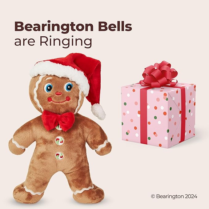 Bearington Jolly Ginger Gingerbread Man Plush, Gingerbread Toys, 10 Inch Christmas Stuffed Animal, Ideal Holiday Stuffed Animals Gift for Toddlers, Kids & Teens, for Ages 3-14