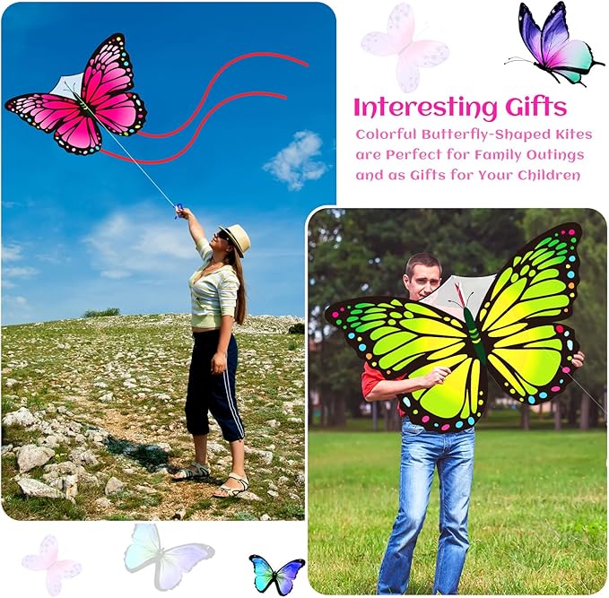 Silipull 2 Pcs Butterfly Kite 55" x 28" Large Kites with 328ft Kite String Beach Colorful Kites for Adults Beginner Outdoor Supplies (Pink and Green)