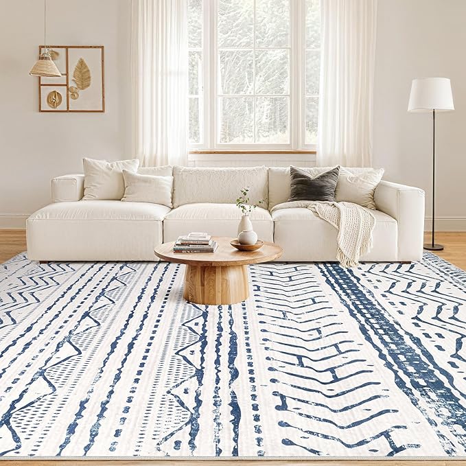 Nakagishi Boho 5x7 Area Rug Living Room Rugs Machine Washable Navy Blue | Soft, Pet & Kid Friendly, Carpet for Living Room/Bedroom/Office/Kitchen/Nursery, Daily Home Decor Stain Resistant Moroccan