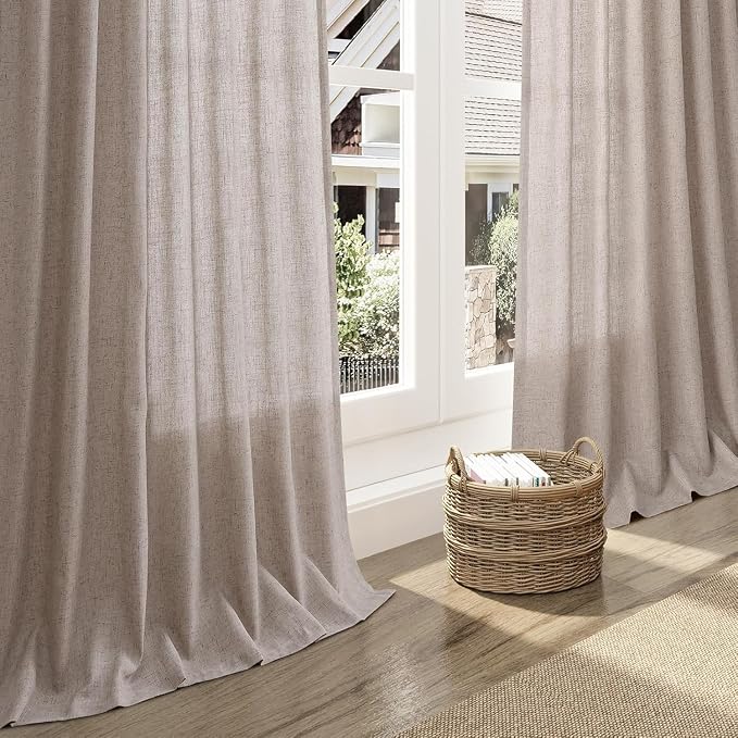 Nanspring Brownish Grey Linen Curtains for Living Room 105 Inches Long Back Tab Light Filtering Semi Sheer Curtain Modern Farmhouse Decor for Bedroom Office Luxury Textured Drapes 52x105, 2 Panels