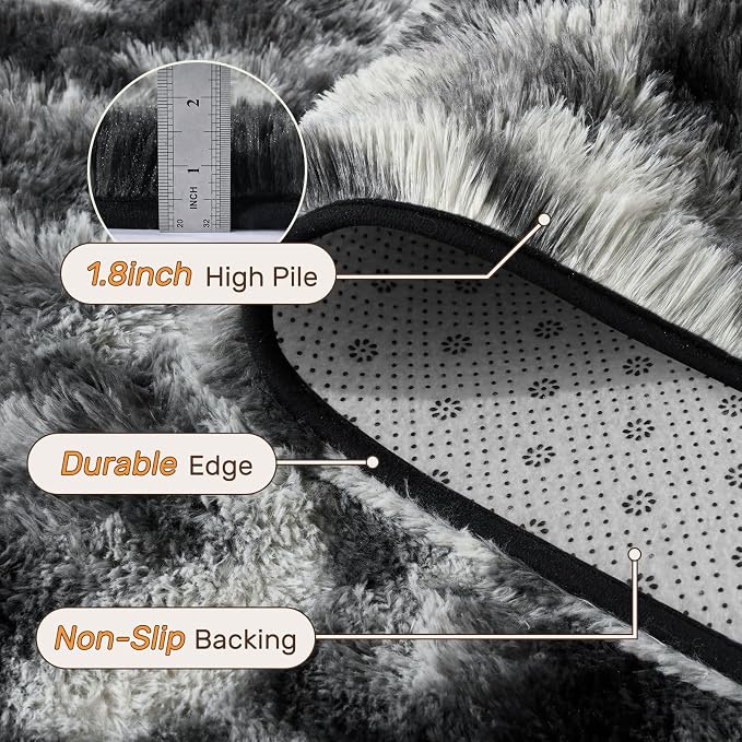 4x6 Area Rugs for Bedroom, Black Plush Fluffy Shaggy Living Room Rugs Non-Slip, Ultra Soft Carpet for Nursery Kids PlayRoom Dorm Office Indoor