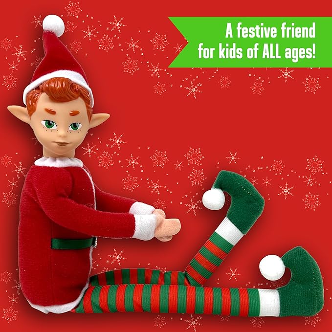 The Original Elf 12" Plush Christmas Elf Doll – Poseable Shelf Sitter with Dangling Legs – Perfect for Christmas Decorations, Toy Elf for Kids, Mini Elf Christmas Elves, and Elf Tree Topper