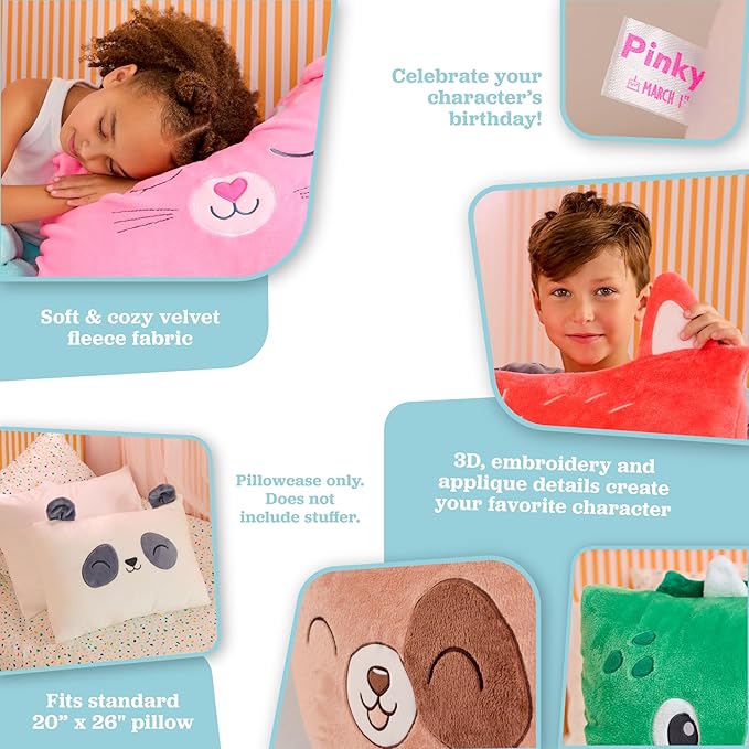 Saint Eve Kids Pillow Pals Fuzzy Pillow Case, Cute Animal Friends Soft Pillow Cover for Kids Beds and Nap Time - Sly the Fox