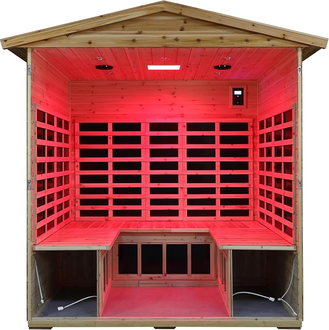 LTCCDSS Full Spectrum Outdoor Sauna 5 Person, Far Infrared Sauna, Low EMF Sauna Room for Home, Low EMF Heaters | Chromotherapys | Bluetooth Speakers | Canadian Hemlock | 81.1 * 60.6 * 83.5 in