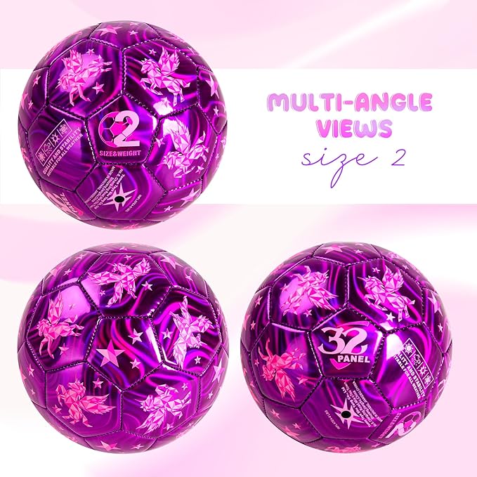 Kids Soccer Ball Size 2 Size 3 Size 4 with Pump Deflated - Operation Christmas Child Shoebox Gift - Glitter Purple Blue Unicorn Dinosaur Toys for Toddler Kids Boys Girls 1-3 3-8 8-12 Years Old