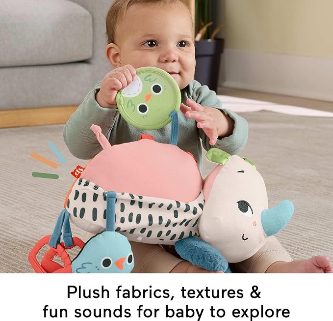 Fisher-Price Newborn Toy Planet Friends Tummy Time Roaming Rhino Plush with Sensory Activities for Babies Ages 0+ Months