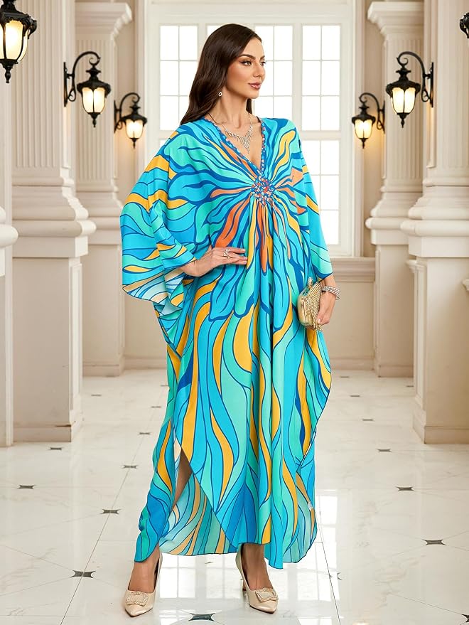 Mumu Dresses for Women Plus Size, Bohemian Kaftan Beach Cover Up Long Maxi Nightgown Soft Loungewear
