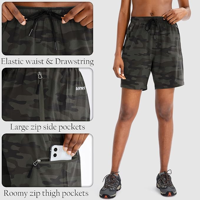 SANTINY Women's 5''/ 7''/9'' Hiking Cargo Shorts Quick Dry Lightweight Summer Shorts for Women Athletic Golf Zipper Pockets