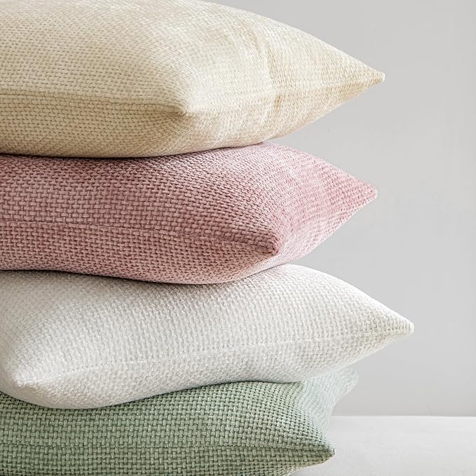 MIULEE Decorative Couch Throw Pillow Covers 18x18 Inch Neutral Cream 2 Pack | Modern Boho Accent, Soft Chenille Pillow Covers, Farmhouse Cushion Cases for Home Decor Bed Sofa Living Room