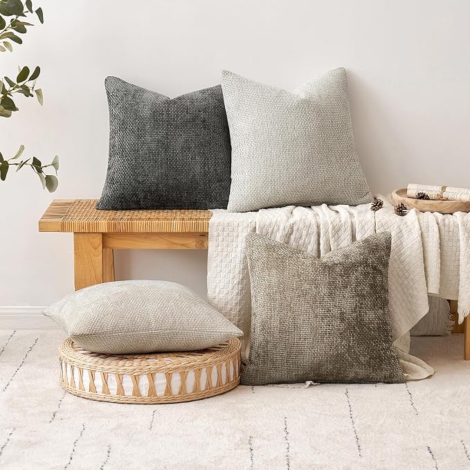 MIULEE Decorative Couch Throw Pillow Covers 18x18 Inch Dark Gray 2 Pack | Modern Boho Accent, Soft Chenille Pillow Covers, Farmhouse Cushion Cases for Home Decor Bed Sofa Living Room