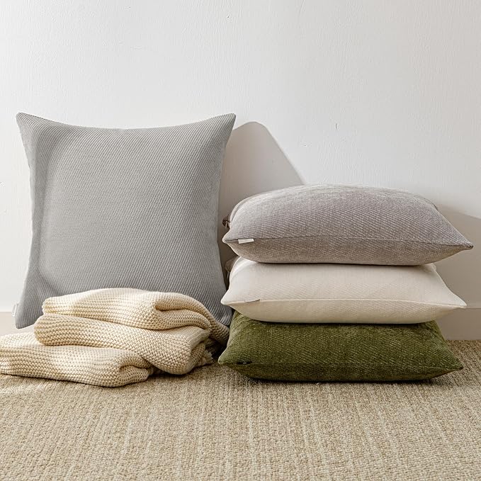 a moment Pack of 2 Decorative Chenille Throw Pillow Covers with Twill Cushion Covers for Sofa Living Room Couch Bed 26x26 Inch,Grey