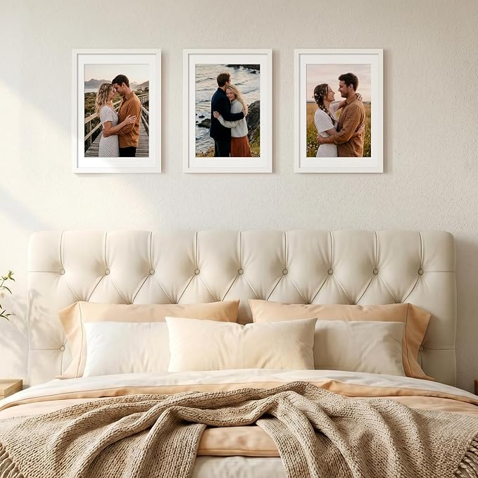 upsimples 12x17 Picture Frame, Display Pictures 10x14 with Mat or 12x17 Without, Wall Hanging Photo Frame, White, 1 Pack