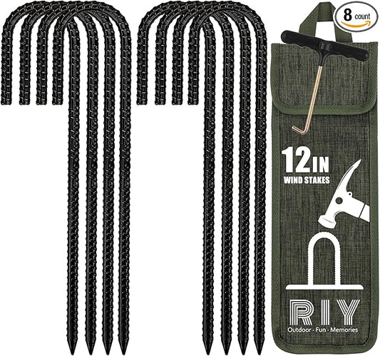 RIY Trampoline Stakes Anchors High Wind Heavy Duty Tent Stakes 12 Inch Ground Anchor Trampoline Accessories with T Hook