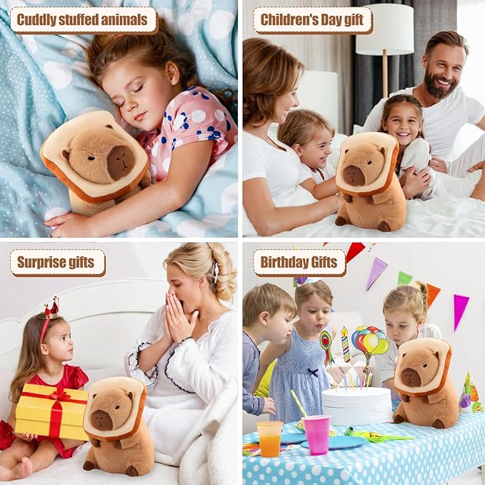 12" Capybara Plush Toy Kawaii, Cute Capybara Stuffed Animal with Wearable Bread, Soft Plushies Doll Bread Pillow for Girls Boys Kids Adults, Birthday Decorations Gifts Toys