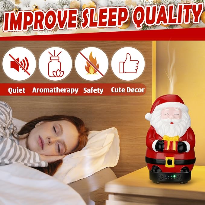 Glooglitter 120ml Retro Santa Claus Ceramic Santa Claus Diffuser Christmas Essential Oil Diffuser Gift Holiday Present for Essential Oil Small Aromatherapy Humidifier Warmer for Home Office Decor