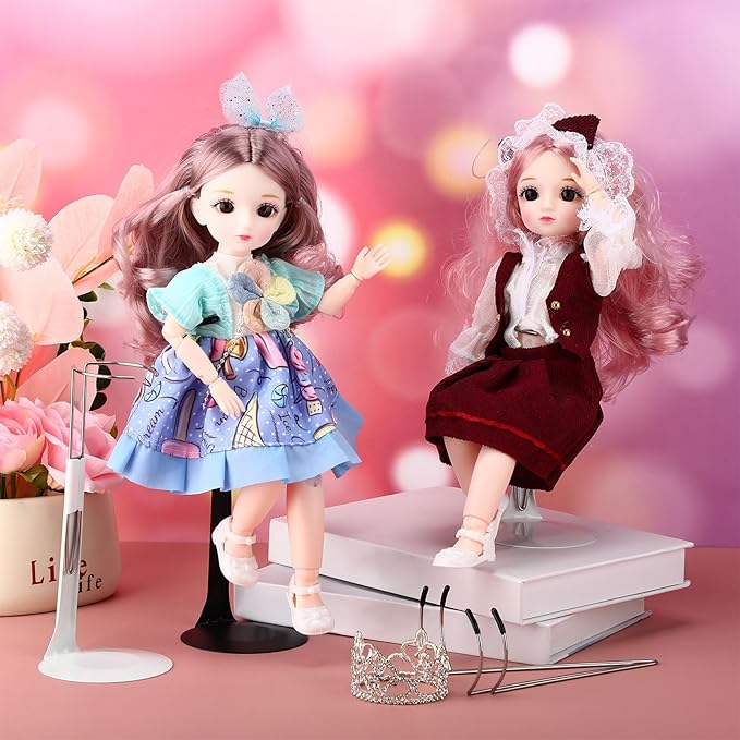 12 Pcs Doll Stand Action Figure Stands with Expandable Waist Wire for 8" to 12" Dolls and Action Figure (Black, White)