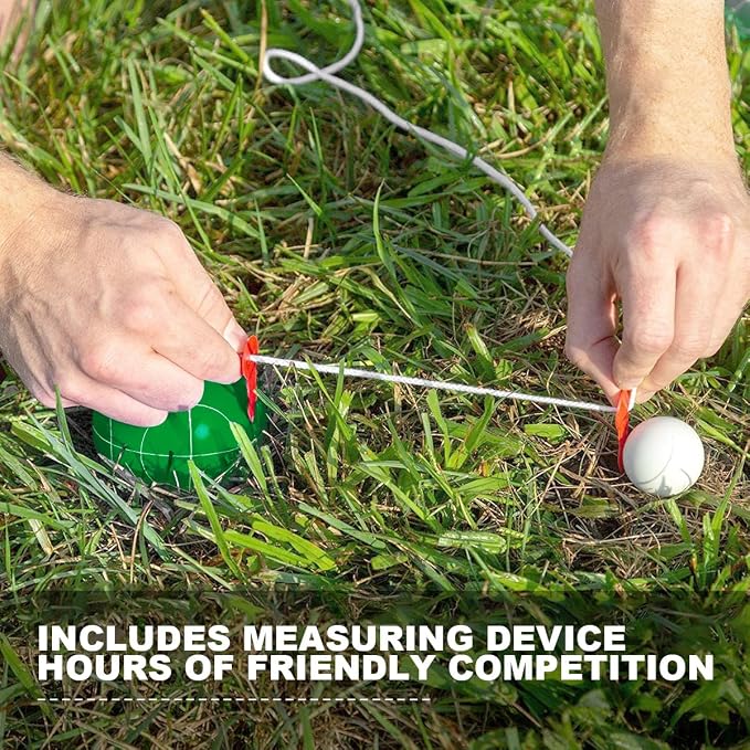 Bocce Ball Set Regulation Size and Weight for Professional Tournament, Backyard, Beach, Lawn Game with 8 Resin Bocci Balls, Pallino, Measuring Rope, Carrying Bag