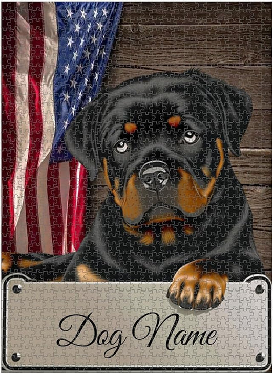 Custom Wooden Jigsaw Puzzles with Your Dog's Name on Rottweiler Art Print - 300 500 1000PCS Puzzles Game and Home Wall Decor