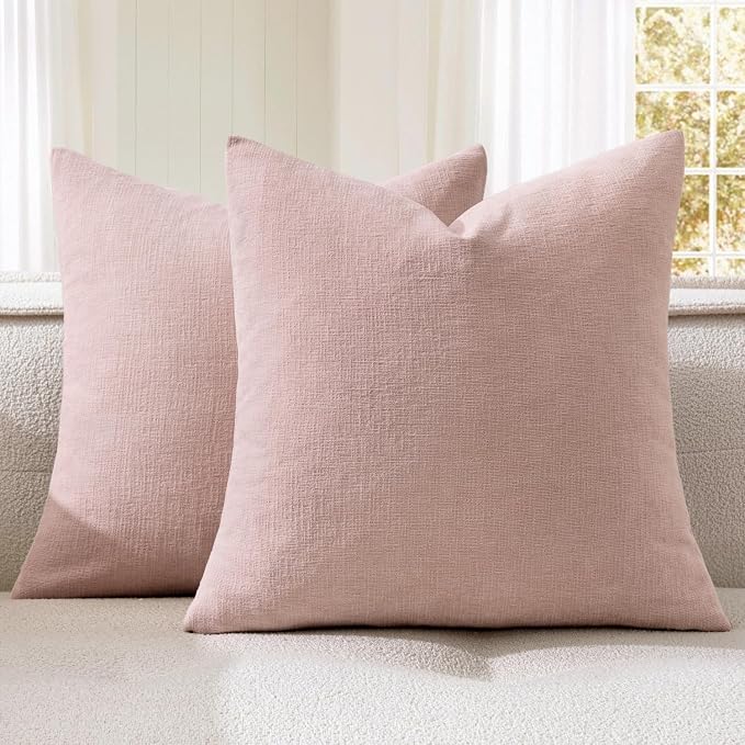 MIULEE Pink Chenille Couch Throw Pillow Covers, 20x20 | Set of 2, Valentine Cute Romantic Home Decor, Soft Farmhouse Modern Style, Decorative Pillowcases for Sofa Living Room Bed