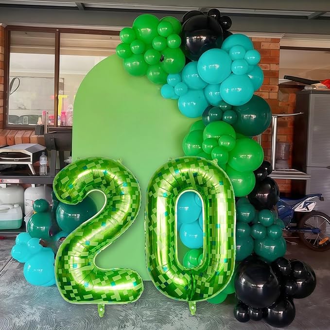 Gaint Green Pixel Number 20 Balloon, Dark Kelly Green Self Inflating 20 Balloons Number, 40 Inch Pixel Foil 20 Balloon for Boys Men 20th Birthday Party Video Game Forest Golf Patrick's Day Decorations