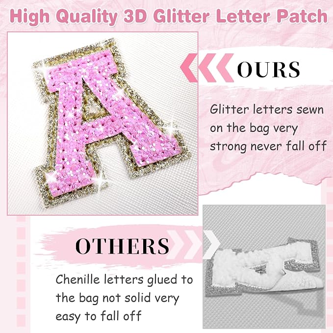Small Initial Patch Makeup Bag Personalized Gifts Make Up Bag,White Cute PU Leather Glitter Letter Cosmetic Bag with Zipper,Trendy Portable Travel Toiletry Pouch,Preppy Stuff for Teen Girls Women Y