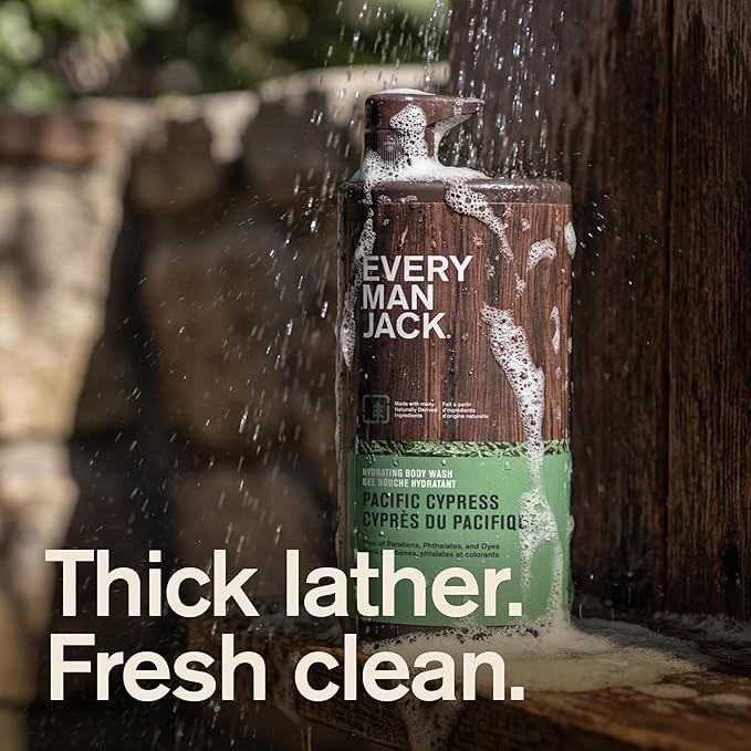 Every Man Jack Pacific Cypress Mens Body Wash for All Skin Types - Cleanse, Hydrate, and Smell Great - Free of Parabens, Phtalates, and Dyes - 33.8 fl oz (2 Pack)