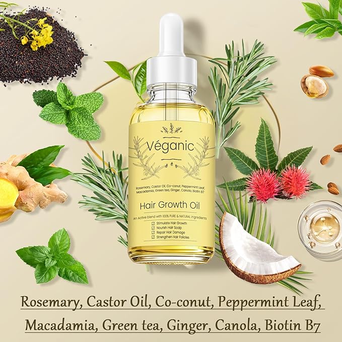 Natural Hair Growth Oil Kit with Rosemary Hair Oils for Hair Growth for Dry Damaged Hair, for Men and Women 2PCS*2 fl.oz (Yellow)