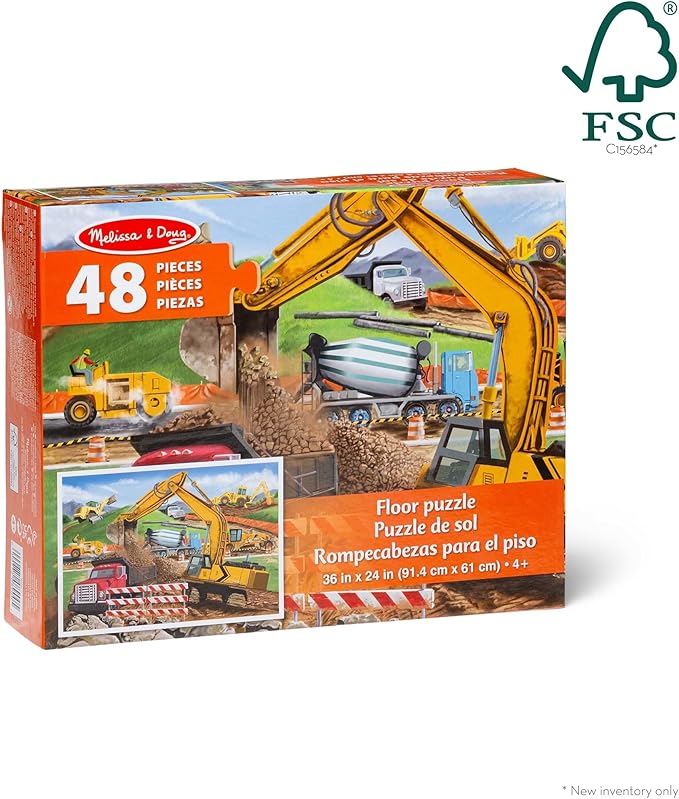 Melissa & Doug Building Site Floor Puzzle, 48 pc Jumbo Jigsaw Puzzle, Educational Screen Free Activity for Toddler, Preschoolers and Kids Ages 3+ (2 x 3 Feet) - FSC Certified
