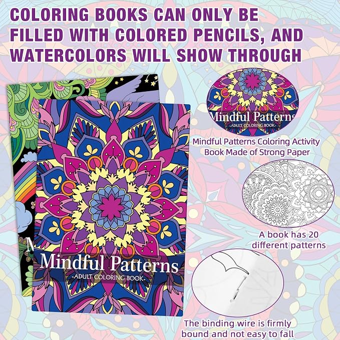 Liliful 144 Pcs Mindful Coloring Book Bulk DIY Art Stress Relief Drawing Book with Mindfulness Patterns for Adults, Party Favors, Goodie Bag Filler and Holiday Gifts