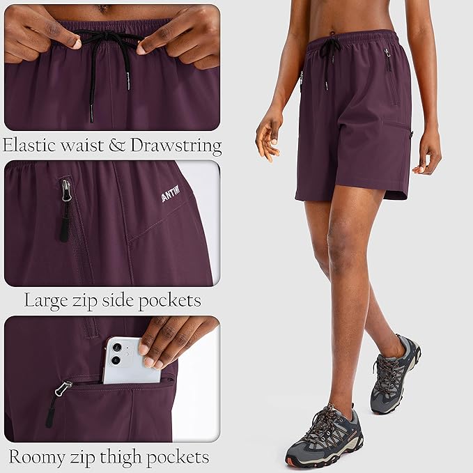 SANTINY Women's 5''/ 7''/9'' Hiking Cargo Shorts Quick Dry Lightweight Summer Shorts for Women Athletic Golf Zipper Pockets