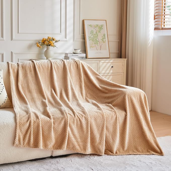 NEWCOSPLAY Fleece Leaves Pattern Throw Blanket, Brown, 50"x60" | Super Soft Throw Blanket, Lightweight Cozy Bed Sofa Blanket, Premium Silky Flannel Fleece, Travel Blanket for All Season Use