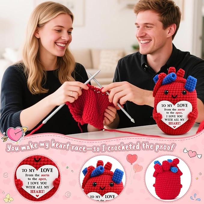 Mini Heart Love Gift for Couples Handmade Crochet I Love You Anatomical Heart for Boyfriend, Girlfriend, Husband, Wife for Anniversary, Christmas, Valentine’s Day Birthday Gift for Couples, Him,Her