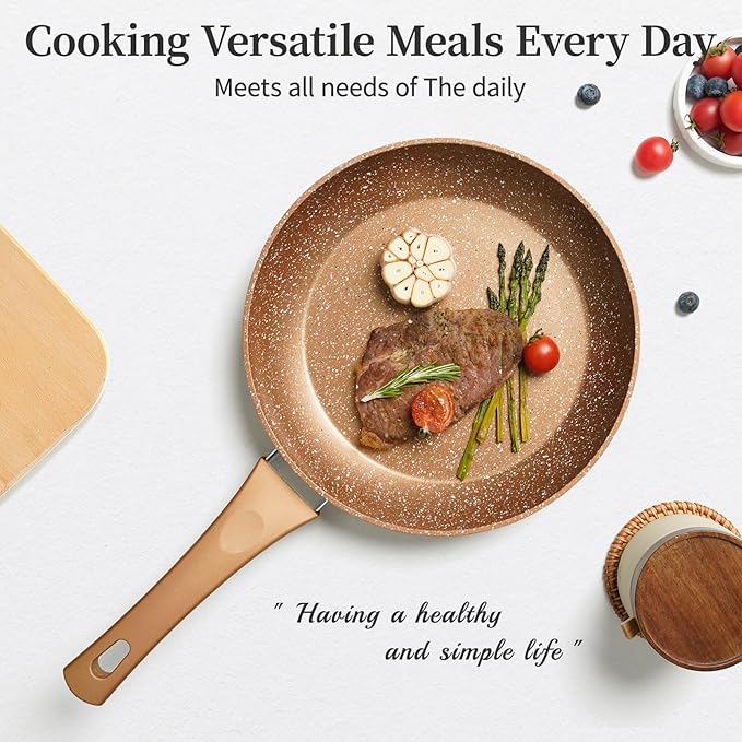 Innerwell 11-Inch Nonstick Frying Pan Small Egg Pan Skillet | Even Heating All Stove Compatible, PFOA PFOS Free, Granite Stone Cookware Skillet, Healthy and Non Toxic, Gold