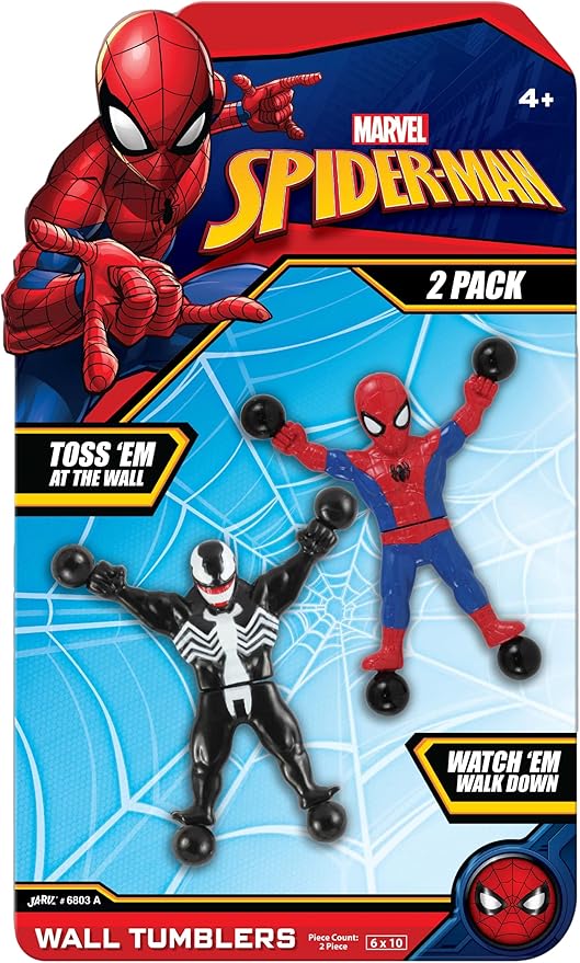 JA-RU Spiderman & Venom Window Crawler Wall Climbers Rolling Sticky Toys (1 Pack with 2 Figures) Marvel Avengers Superheroes Fidget Toy. Wacky Games Pinata Toys A-6803-1