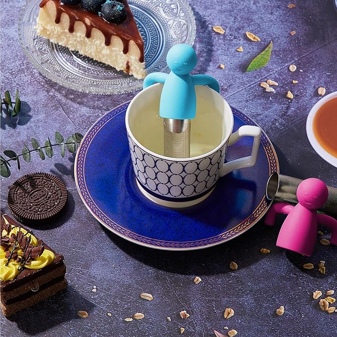 Hicarer 2 Pieces Tea Infuser for Loose Tea Cute Fine Mesh Tea Strainer Stainless Steel Tea Filter Ball Tea Diffuser Steeper for Teacups Teapots (Blue,Rose Red)