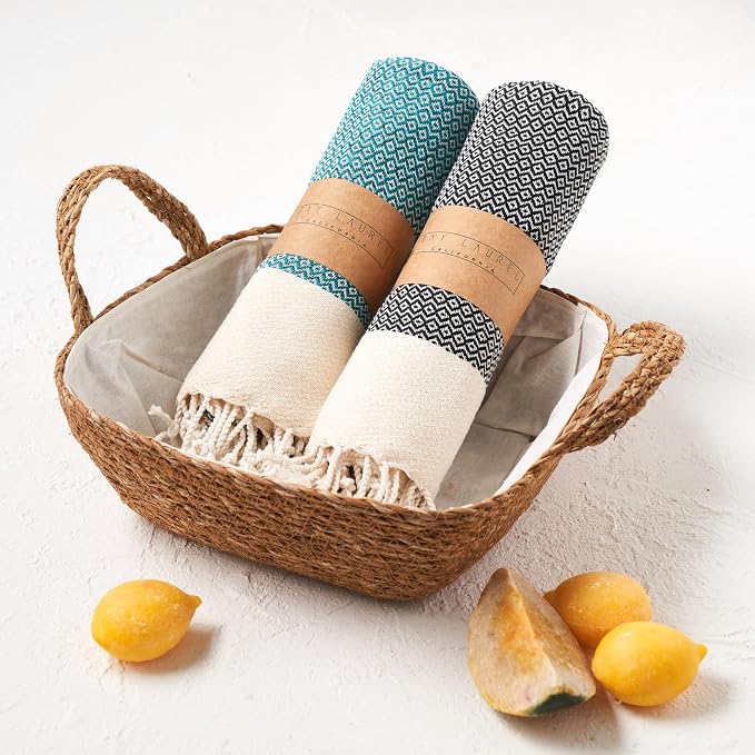 BAY LAUREL Turkish Hand Towel – Pack of 2 | Soft & Absorbent Decorative Towels for Bathroom, Hand, Face, Hair, Gym, Yoga, SPA, Kitchen & Tea | Boho Decor (Petrol, Diamond 16x40 Inches (Set of 2)