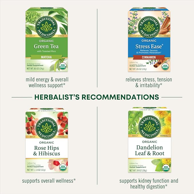 Traditional Medicinals Tea, Organic Hawthorn & Hibiscus - Promotes Heart Health - Kosher, Non-GMO, Caffeine-Free - 16 Tea Bags (Pack of 2)