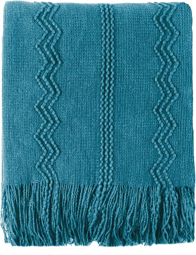 BATTILO HOME Teal Blue Throw Blanket for Couch, 50"x60" | Decorative Teal Throw for Sofa Bed Room, Boho Throw Blanket for Home Decor