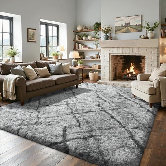 5x7 Area Rugs for Living Room, Grey Plush Fluffy Shaggy Bedroom Rugs Non-Slip, Ultra Soft Carpet for Nursery Kids PlayRoom Dorm Office Indoor
