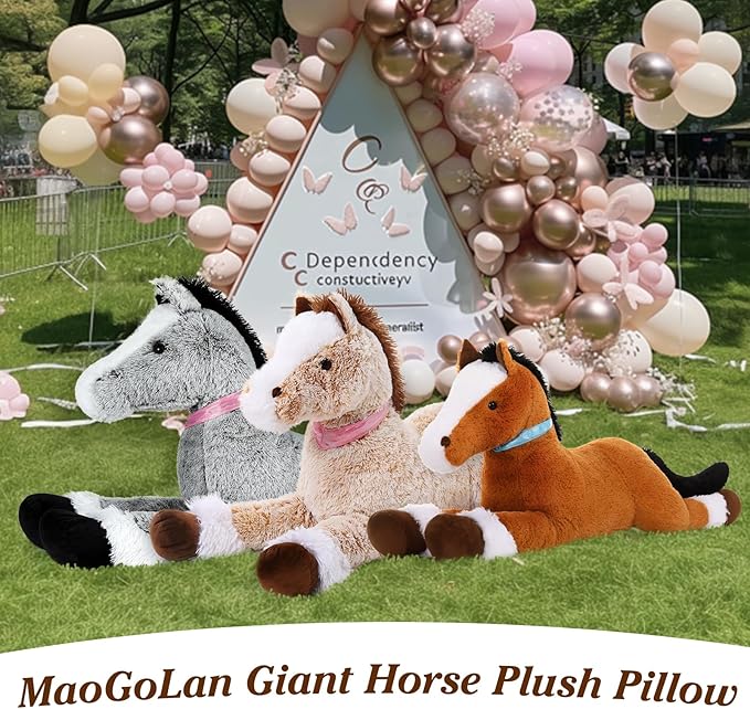MaoGoLan Large Horse Stuffed Animal for Boy, Big Horse Plush Toy for Girl, Ridable Stuffy Pony for Kid, Stuffed Pony Plush Pillow for Baby Shower, Birthday Gifts or Party Favor, 33 inches, Brown
