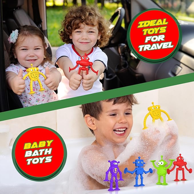 Baby Bath Toys Suction Toy: No Hole Bath Toy for Toddlers - Robot Fidget Suction Cup Toys - Window Building Sensory Toy for Boys Girls Travel Gifts - Easter Basket Stuffers Egg Fillers