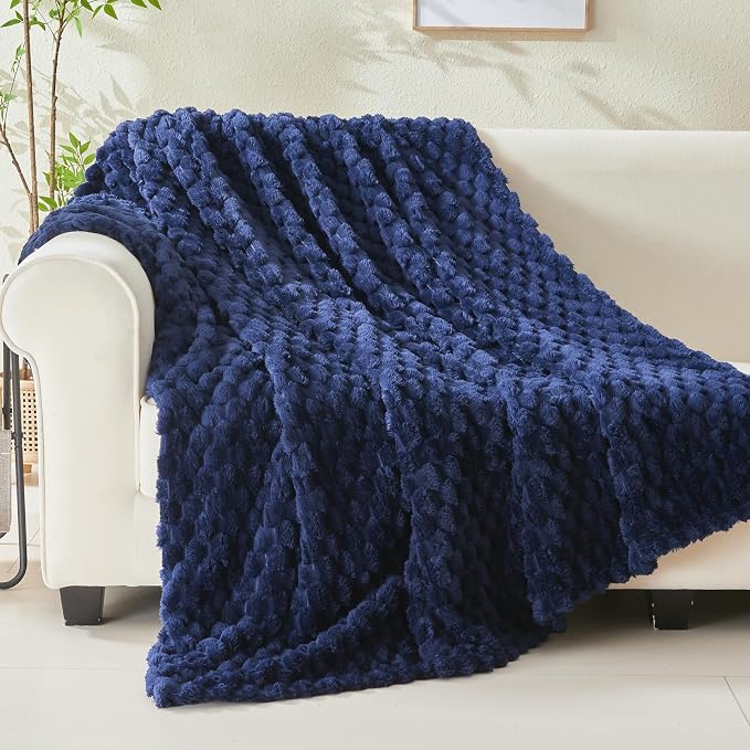 NEWCOSPLAY Fleece Clouds Cozy Twin Blanket for Couch, Dark Navy, 60"x80" | Premium Silky Flannel Blanket, Soft Lightweight Fluffy Throw Blanket for Bed Sofa Decor, Gift for All Season Use