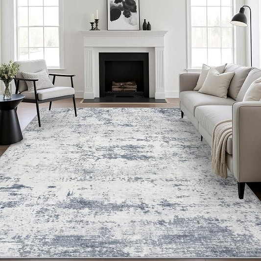 5x8 Area Rug Living Room Rug: Washable Modern Abstract Soft Thin Rug Indoor Floor No Slip Carpet for Bedroom Dining Room Farmhouse Nursery Home Office - Blue Grey