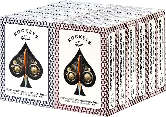 Regal Games Rockets Bulk Playing Cards Set for Adults & Professionals - 12 Standard Decks, 310 GSM Linen Finish - Poker Cards for Blackjack, Euchre, Canasta - Casino Grade, Travel & Game Night Cards