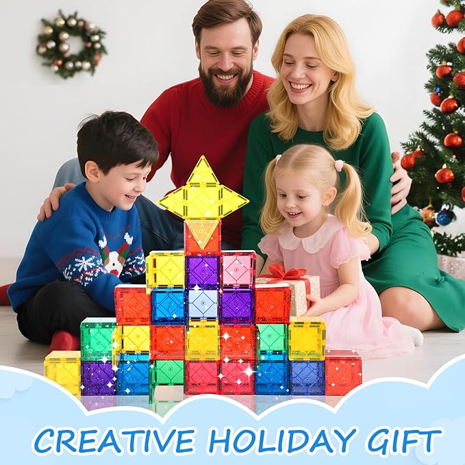100 Pieces Magnetic Tiles for Kids Ages 4-8, Glitter Magnetic Building Tiles Preschool Learning Magnet Toys, STEM Sensory Magnet Building Blocks for Toddlers 3 4 5 6 7 8+ Year Old Boys Girls