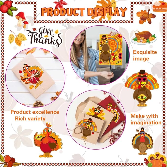 Make a Turkey Stickers 24PCS Thanksgiving Stickers for Kids Turkey Face Sticker Make Your Own Turkey Sticker Thanksgiving Party Favors DIY Crafts Stickers Classroom Teacher Reward