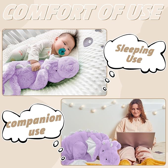 ARELUX Giant 52in 3Lb Big Purple Dragon Large Stuffed Animals Cute Plush Toy Fuzzy Jumbo Dinosaur Pillow Plushies with Wings Cuddly Soft Green Pterosaur Plushie for Friends Family Member
