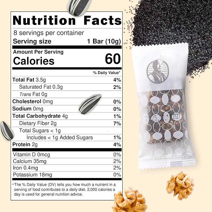 Korean Food Vegan Sesame Snack Bar Black Sesame & Perilla Seeds 0.35oz 24Ct | Vegan snack bars with black sesame, perilla seeds, bellflower, ginger, and rice syrup in 24-count packs